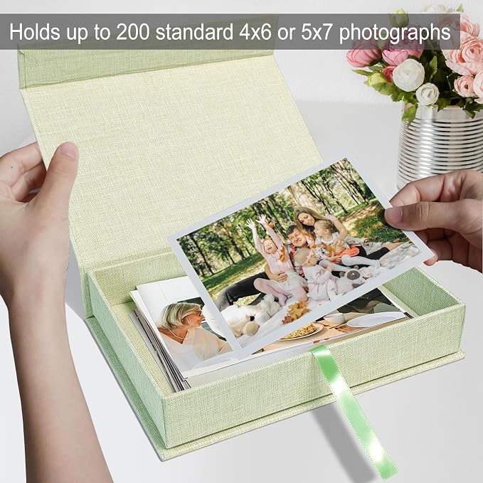 5x7" Archival Photo Storage Box with Lid – Stackable Memory Keepsake Organizer for Photos, Certificates, Jewelry & Scrapbooking Supplies, Photo Cases and Postcard Keeper Storage Container Box Green - Image 6