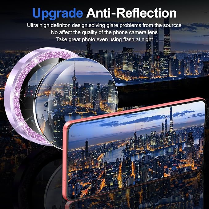 for Samsung Galaxy Z Flip 7 Camera Lens Protector, Individual Metal Ring Tempered Glass Lens Cover, [Strong Adsorption] Scratch Resistant Ultra-Thin HD Clear Lens Cover, 1 Set-Purple Sparkly - Image 4