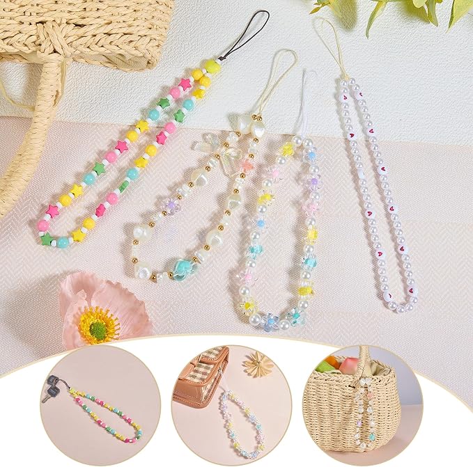 BEEFLYING Beaded Phone Charm Wrist Strap for Case, 4 Pcs | Acrylic Cell Phone Chain, for Bag Keychain Camera Wallet - Image 5