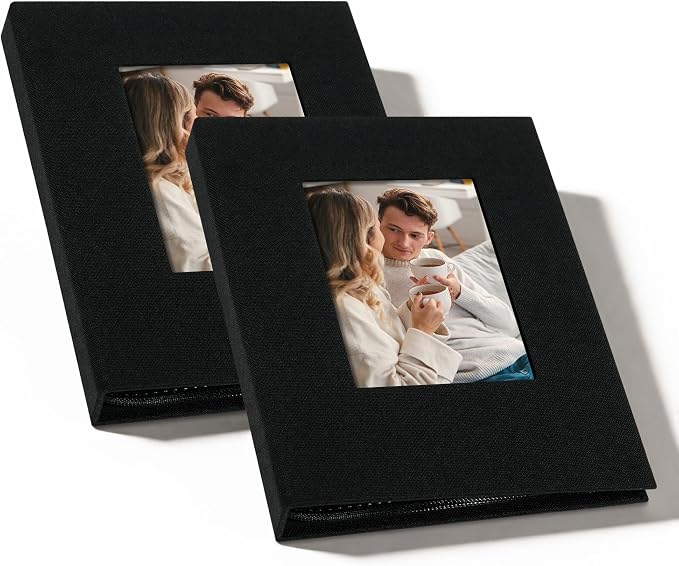 Small 4x6 Photo Album 24 Pockets Linen Cover Black 2 Pack | Linen Cover, Front Window, Portable Mini Picture Book, Travel Wedding Memories by Remowith