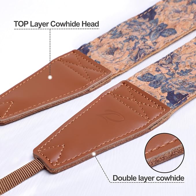 Padwa Lifestyle Cork Camera Strap - 2" Top Layer Cowhide Head Camera Straps for Photographers,Natural Log Crackle Art Print Style,Soft Chamois Velvet Padded Strap Quick Release fits All Cameras - Image 2