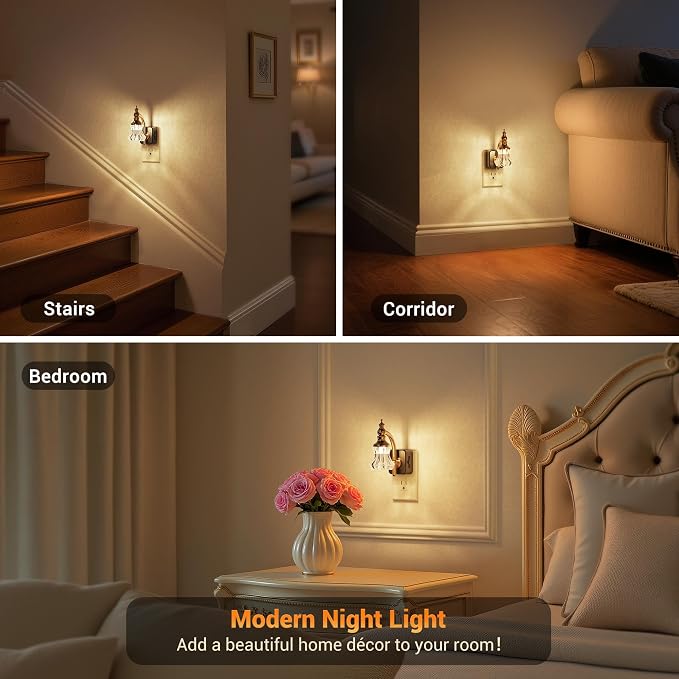 JandCase Night Light, Night Lights Plug into Wall, Glass Flower Nightlight | 2 Pack LED 0-100LM Dimmable Nightlights, Dusk to Dawn Sensor, 1W Floral Vintage Nite Light for Bathroom Hallway Gift Decor - Image 5