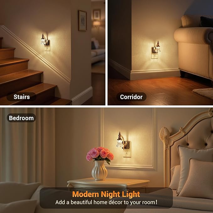 JandCase Night Light, Night Lights Plug into Wall, Glass Flower Nightlight | LED 0-100LM Dimmable Nightlights, Dusk to Dawn Sensor, 1W Vintage Nite Light for Bathroom Hallway Gift Decor, 1 Pack - Image 4