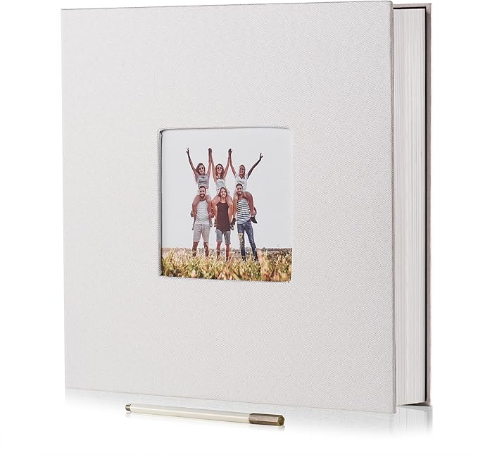HoneyTolly Large Photo Album Self Adhesive, DIY Scrapbook Album for 4x6 8x10 Pictures, 40 Pages Linen Cover Memory Book, Ideal Gift for Family Travel Wedding Baby Christmas Anniversary(White) by HoneyTolly