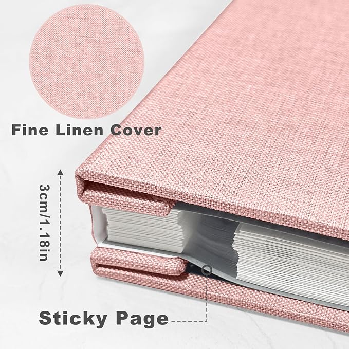 Large Photo Album Self Adhesive, DIY Scrapbook Album for 4x6 8x10 Pictures, 40 Pages Light Pink Linen Cover Memory Book, Ideal Gift for Family Travel Wedding Baby Christmas Anniversary - Image 3