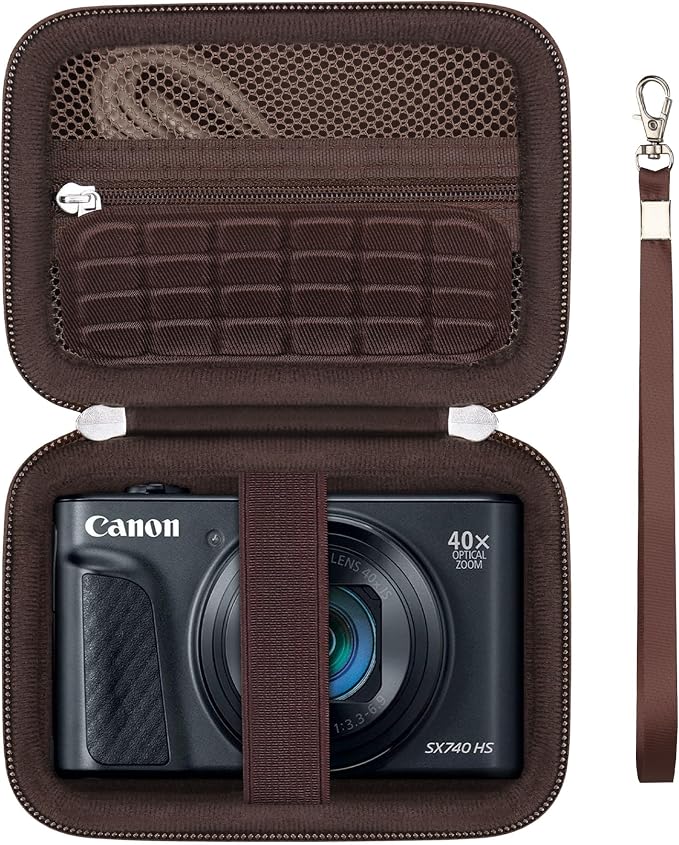 Carrying Case for Canon PowerShot SX740 HS, SX730 HS Camera, Brown | SX720 HS, SX620 HS, G7 X Mark III, G7 X Mark II Digital Camera, Storage Holder Travel Bag with Mesh Pocket for Battery Pack by Supmay