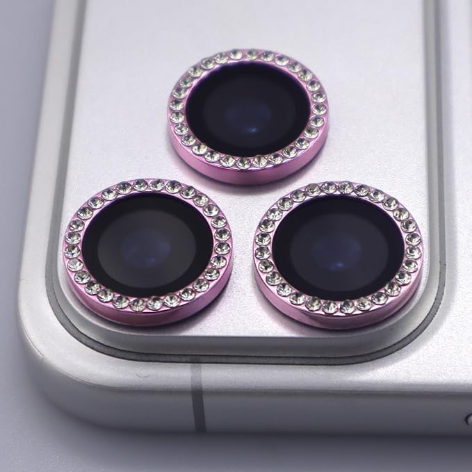 BONVAN for iPhone 17 Pro / 17 Pro Max Camera Lens Protector Bling Glitter Diamond Metal Crystal Tempered Glass Screen Accessories Rhinestones Lens Cover for iPhone 17 Pro/Pro Max (Pink) - Image 5