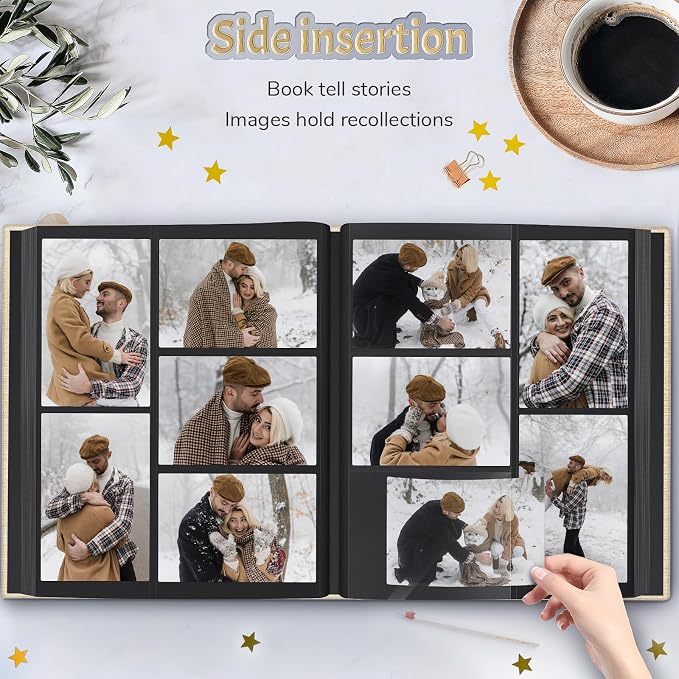 Popotop 4x6 Photo Album 1000 Pictures, Linen Hardcover, Reinforced Spine | Extra-Large 1000-Photo Capacity, Acid-Free PP Slip-In Pockets, 5 Photos per Page, Black Inner Pages, No Memo Space - Image 5