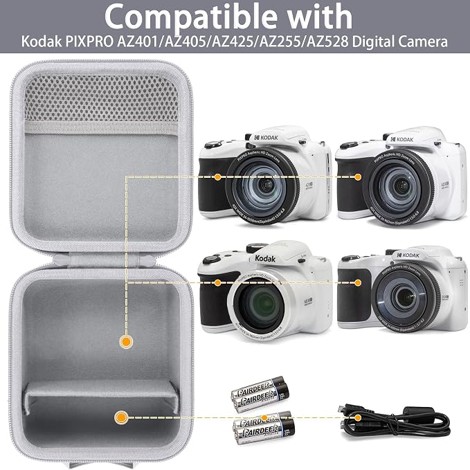 Case for KODAK PIXPRO AZ653/AZ401/AZ405/AZ425/AZ528 Digital Camera | Protective Storage Box, Portable Carrying Box, Smooth Zipper, Travel-ready, Shoulder Strap Covenient to Carry, White Case - Image 3