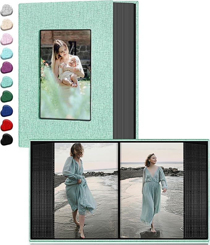 Ejblfe Photo Album 4x6,Linen Cover Slide-in Photo Album Book Can Holds 100 4x6 Photos with 50 Black Sheets for Family,Wedding,Baby and Holiday Pictures (Turquoise) by EJBLFEPremiumPhotoAlbums