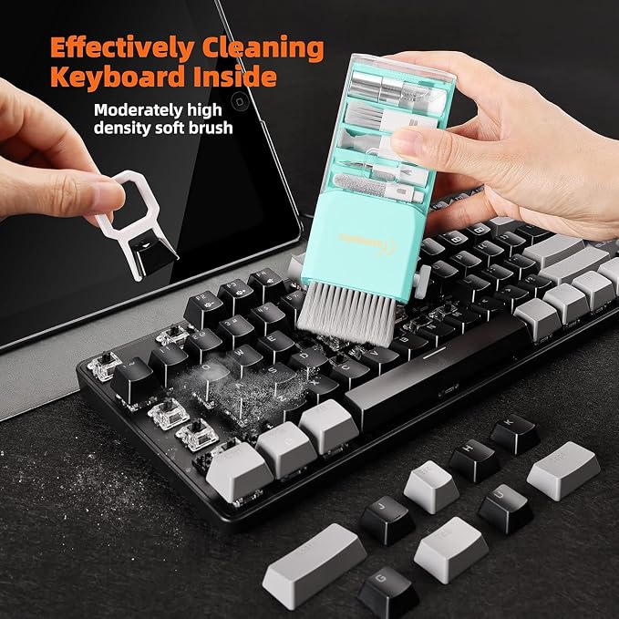 All-in-1 Keyboard Cleaner Laptop Cleaning Kit,Computer Screen-Safe Tools | MacBook iPad iPhone,Electronics Brush Tool for PC Camera Lens Earbuds,Deep Cleaning Spray Cloth, High-Density Soft Brush - Image 2