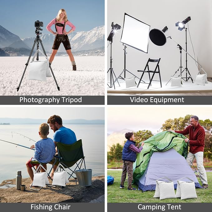 4-Pack White Sandbag Weight Bag for Light Stand Photography Video Equipment | Heavy Duty Saddlebags for Backdrop Stand, Photo Tripod, Canopy, Pop up Tent, Umbrella Base, Fishing Chair, Picnic Table - Image 6