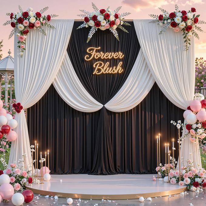 50 ft x 10 ft Wrinkle Free Black Backdrop Curtain for Parties, 10 Panels Polyester Black Photo Backdrop Drapes for Graduation Birthday Wedding Party Stage Curtains, Thick Bulk Background Curtains - Image 8