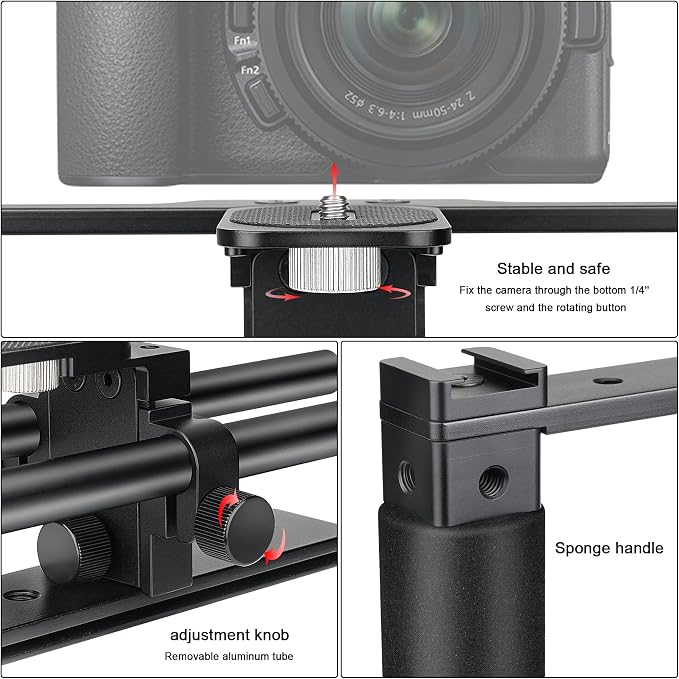 Universal Aluminum Alloy DSLR Mirrorless Camera Camcorder Stabilizer Extension Cage Mount for Mic Monitor Light, Movie Making Rig YouTube Tiktok Vlogging Video Kit w/Phone Holder for Canon Sony Nikon - Image 5