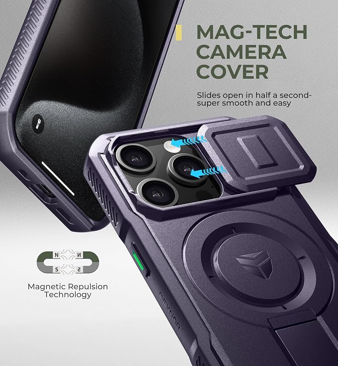 Dexnor for iPhone 15 Pro Case with Slide Camera Cover & Adjustable Kickstand, Compatible with MagSafe, Rugged Shockproof Bumper Cases Heavy-Duty Magnetic Protective Cover,6.1 inch,Phantom Purple - Image 4