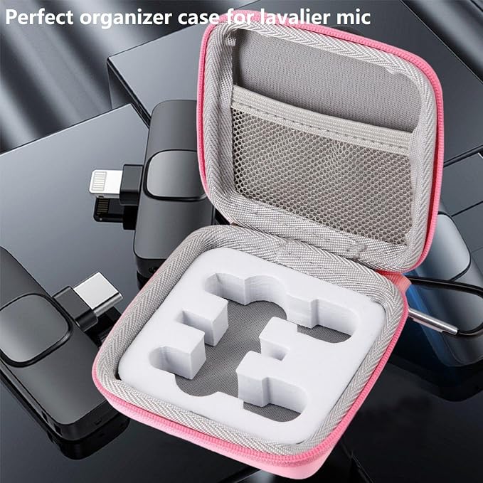 Hard Travel Carrying Mic Case Wireless Lavalier Microphone Case with 3 Slots for Wireless Lavalier Microphone Lapel clip-on Mic (Pink) - Image 4