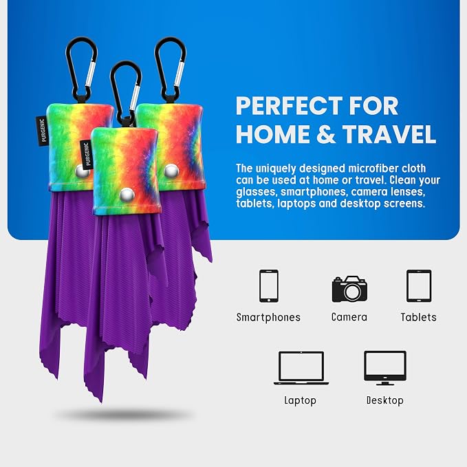 Microfiber Cloth & Glasses Wipes (3 Pack) Lens & Glasses Cleaning Cloth - Eyeglass Cleaner - Camera Lenses & Gadget Delicate Screens - Tie Dye - Image 5