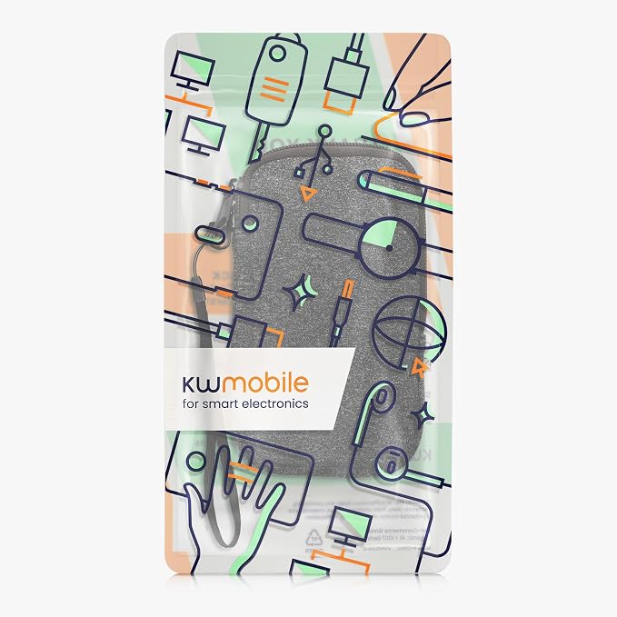 kwmobile Universal Phone Pouch Size XL - 6.7/6.8" - Neoprene Smartphone Pouch with Zip - Water-Repellent Mobile Phone Case - Sleeve in Anthracite/White - Image 7