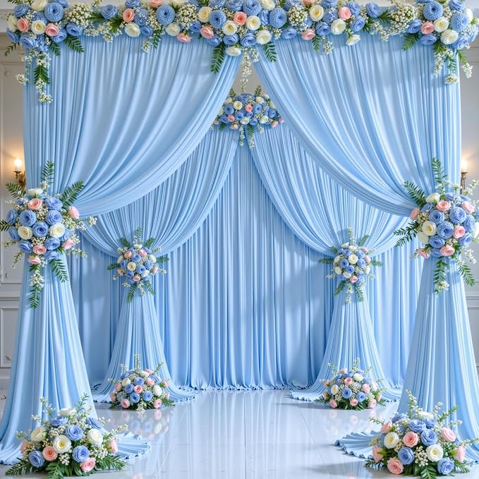 10 Panels Baby Blue Backdrop Curtain for Baby Shower Parties Wrinkle Free Light Blue Curtains Backdrop Drapes Fabric Decoration for Birthday Party Photography 50ft x 10ft - Image 4