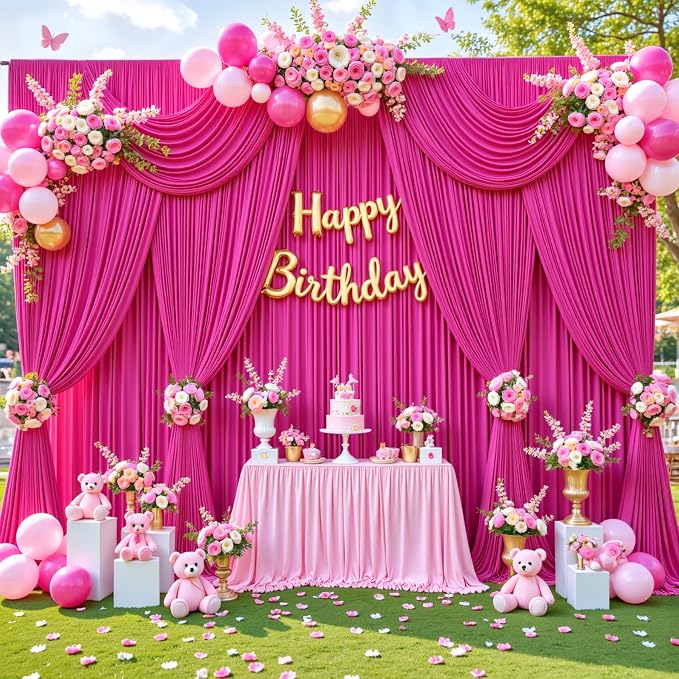 Fuchsia Backdrop Curtain for Parties Birthday Party Wrinkle Free Hot Pink Photo Curtains Backdrop Drapes Fabric Decoration for Wedding 5ft x 7ft,2 Panels - Image 8