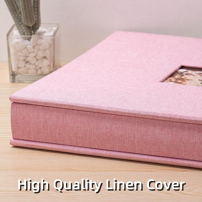 HoneyTolly Large Photo Album Self Adhesive, DIY Scrapbook Album for 600 Photos, 13"x12.6" 120 Pages Linen Cover Memory Book(Pink) - Image 3