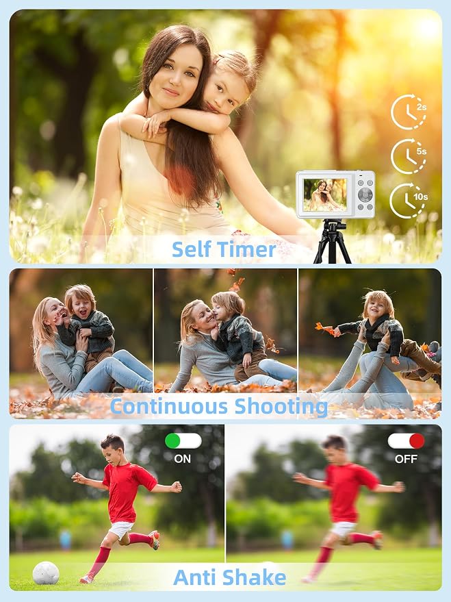 Digital Camera 1080P with 32G Card 16X Zoom & Flash Compact for Kid, White | Small camera with anti-shake, Includes 2 batteries & charger. Perfect for parties, trips, birthdays gift from parents - Image 5