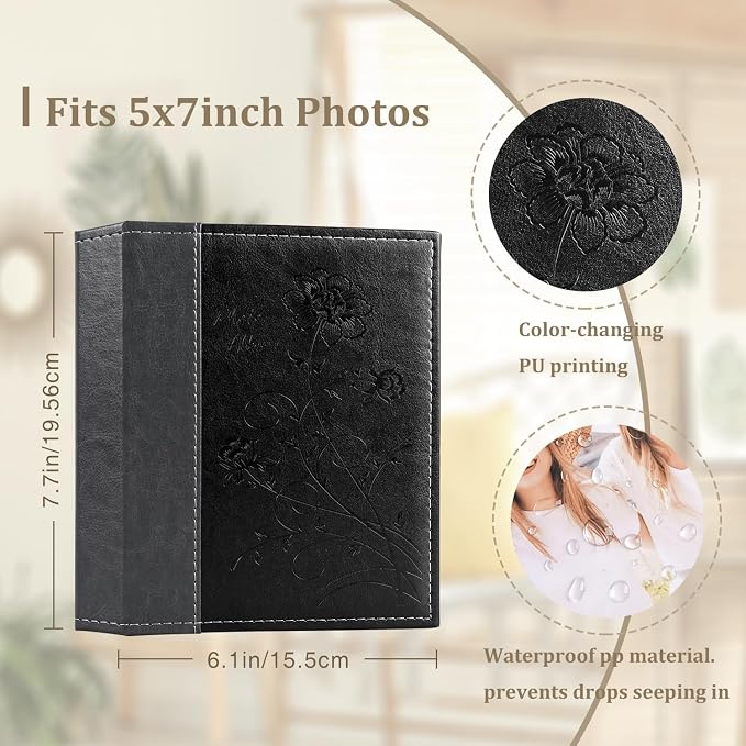 Artmag Photo Album 5x7 2 Packs Clear Pages Pockets Leather Cover Slip Slide in Photo Album Book Each Holds 100 Vertical 5x7 Photos Picture Book for Wedding Family (Black) - Image 2