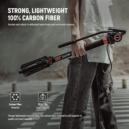 NEEWER 71.6" Pro Camera Monopod with Feet, Carbon Fiber Telescopic Video Monopod with QR Plate Compatible with DJI RS Gimbals, Removable Base for Camera Camcorder, Max Load 13.2lb/6Kg, TP71 - Image 6