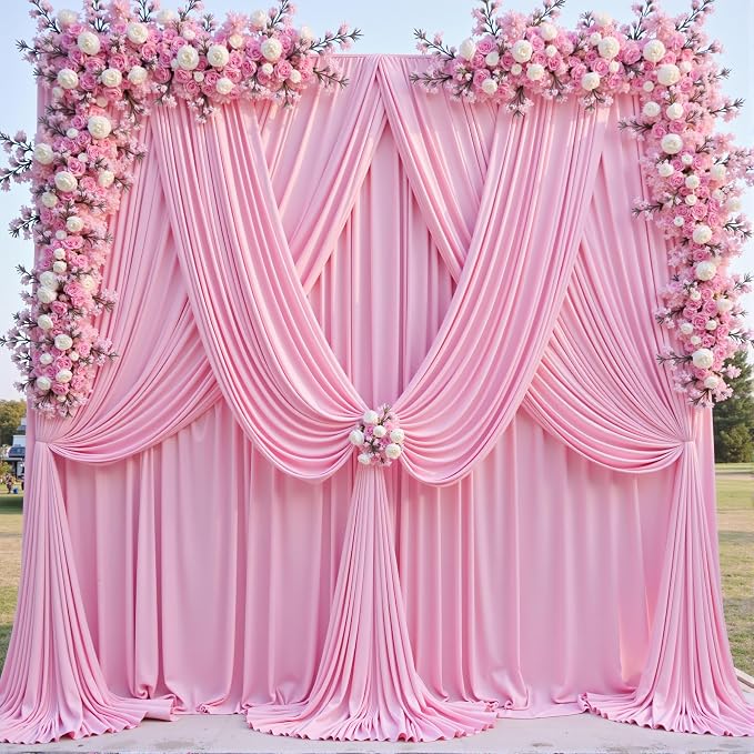20ftx10ft Wrinkle Free Pink Backdrop Curtain for Parties, 4 Panels Silky Polyester Photo Backdrop Drapes Back Drop Cloth for Wedding Birthday Photography Background Baby Shower Decor - Image 6