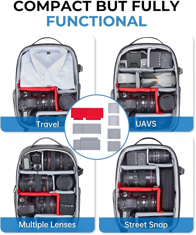 BAGSMART Camera Bag for DSLR, Waterproof Camera Backpacks for Photographers, Camera Case with Laptop Compartment-14 Grey - Image 4