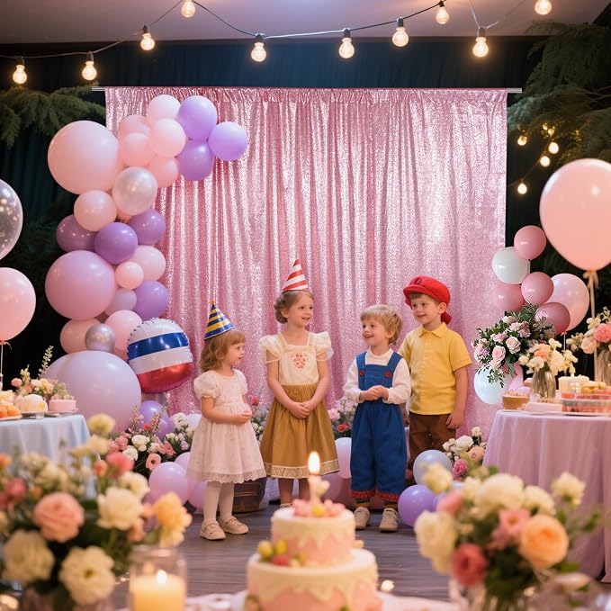 SquarePie 6x8ft Fuchsia Pink Sequin Backdrop, High Density Non-Transparent Glitter Curtain for Photography, Birthday, Wedding Party Decorations, Thick Solid Background with 4" Rod Pocket, 1 Panel - Image 4