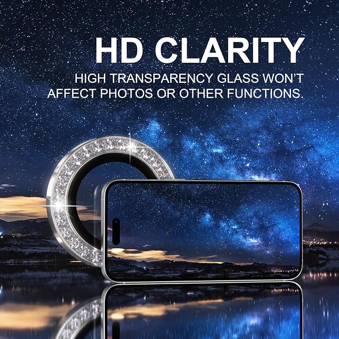 Choiche for iPhone 16/16 Plus Camera Lens Protector Bling, Diamond-Silver | Ultra HD, 9H Tempered Glass Camera Cover Screen Protector Metal Individual Ring Decoration Accessories, 2-Lens, 6.1/6.7-inch - Image 5
