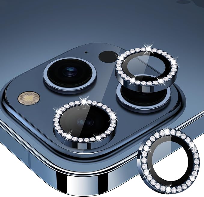 for iPhone 15 Pro/15 Pro Max Camera Lens Protector Diamond, Blue | Individual Metal, 9H Hardness, Scratch Resistant, Shockproof, Drop Protection, Case Friendly, Stylish Accessories by Xfilm