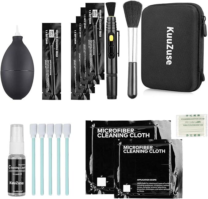 Professional DSLR Camera Cleaning Kit with APS-C Cleaning Swabs, Microfiber Cloths, Camera Cleaning Pen, for Camera Lens, Optical Lens and Digital SLR Cameras. by KuuZuse
