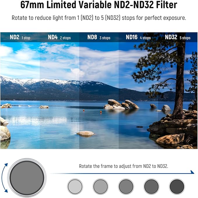 NEEWER 67mm Variable ND Filter, Slim HD ND2-32 Adjustable Neutral Density Filter Compatible with iPhone Android Samsung Camera Lens, Clip Not Included - Image 3