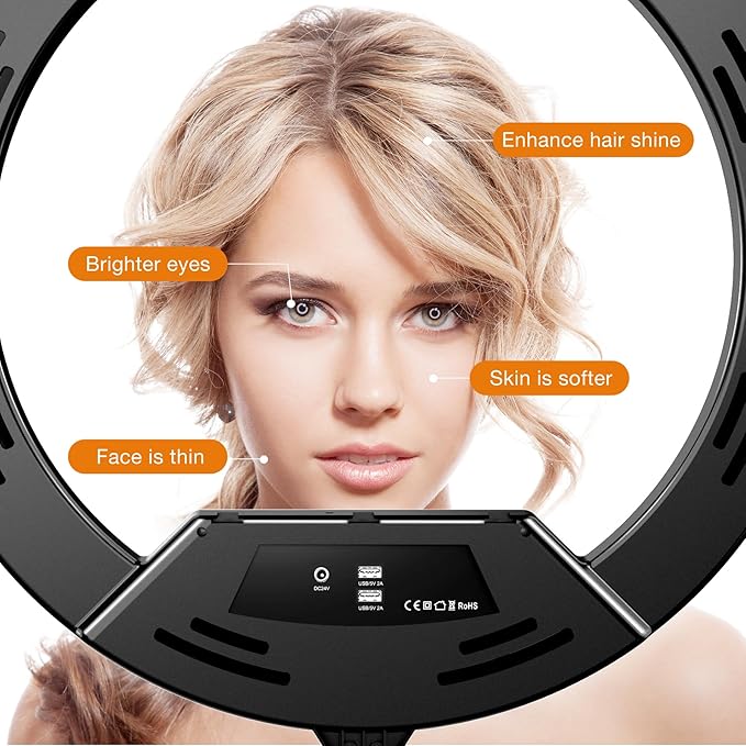MACTREM Large 22" Ring Light for iPad iPhone with 75" Tripod Stand Barber | LCD Display,2 Usb Ports, Fits Ipad/Tablet 12.9", 2600k-6500k Color Temperature, for Barber/Tattoo Tiktok Video Recording Vlog - Image 2
