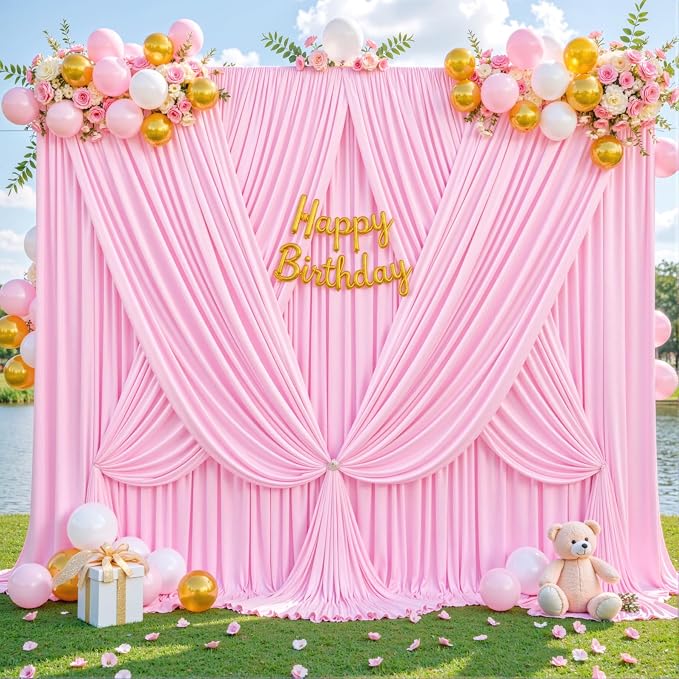 Pink Backdrop Curtain for Parties Baby Shower Wrinkle Free Pink Photo Curtains Backdrop Drapes Fabric Decoration for Weddings Birthday Party 5ft x 8ft,2 Panels - Image 3