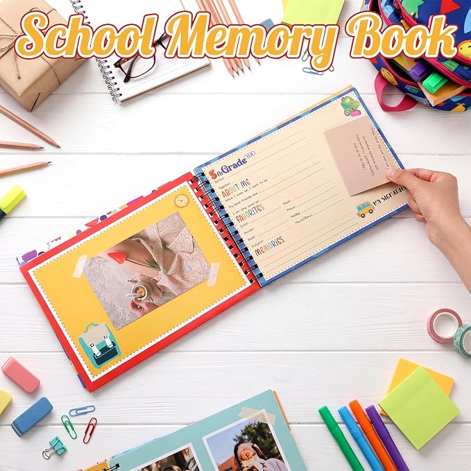 Motipuns School Memory Book Photo Album for Kids, Horizontal Style | School Years Keepsake Book Album Scrapbook from Preschool Through 12th Grade with 14 Pocket for Storage Portfolio Pictures - Image 3