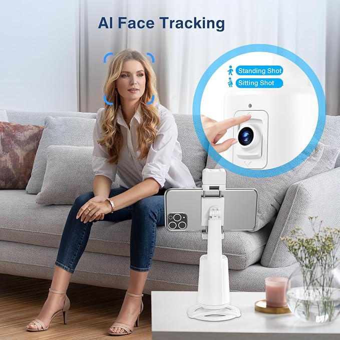 Auto Face Tracking Tripod 360° Rotating Cell Phone Photo and Video Kits Stand, No App, Camera Stand with Remote and Gesture Control, Rechargeable Smart Shooting Stand for Live Recording Tiktok（White） - Image 6