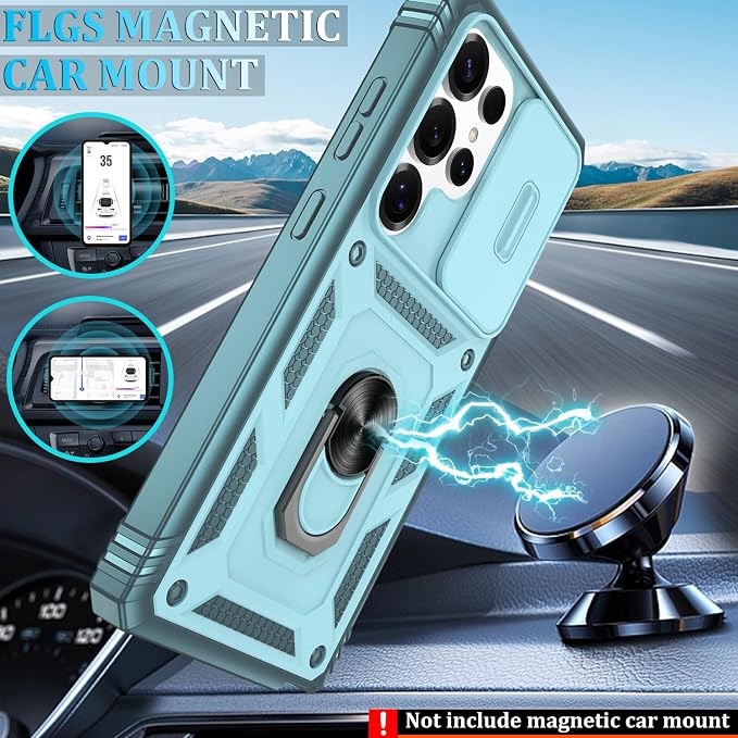 Gritup Fit for Samsung Galaxy S25 Ultra Case with Slide Camera Cover | 2 Pcs Screen Protector, Build in 360° Rotating Ring Kickstand, Military Grade Protective Phone Case, Green - Image 6