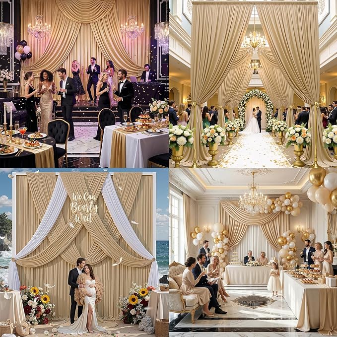 10x16 ft Champagne Backdrop Curtains for Weddings, Birthdays and Photos | 2 Panels 5x16 ft, Wrinkle-Free Polyester Drapes, Washable, Ironable, 4 in Rod Pocket for Baby Showers and Graduations - Image 7