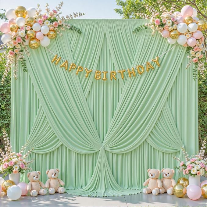 4 Panels Sage Green Backdrop Curtain for Parties Wrinkle Free Dark Green Photo Curtains Backdrop Drapes Fabric Decoration for Baby Shower Birthday Party Photography 20ft(W) x 10ft(H) - Image 3