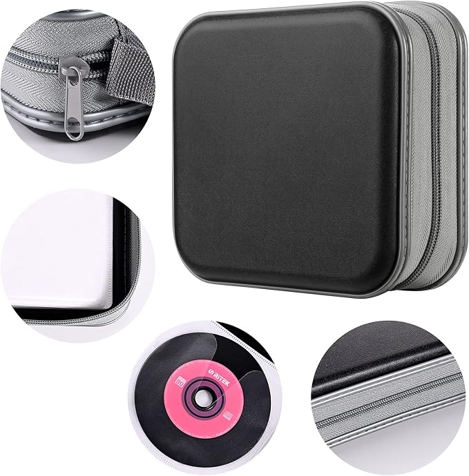 LIOVODE DVD Case, 48 Capacity Hard Plastic CD Case Holder for Car | DVD Storage, Hand Strap, Zipper Closure, Scratch-Resistant Sleeves, CD Storage for Music Blu-Ray Game Disc for Travel Office - Image 3