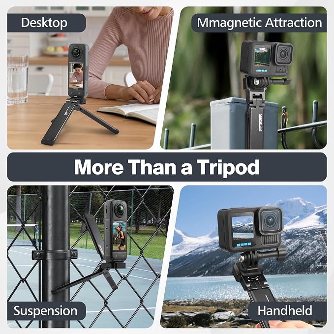 Magnetic Mini Tripod Mount for Insta360 Luna Ultra X6 X5, DJI Pocket 4 3 | Action 6 5 Pro Metal Tripod Stand, Flexible Desktop Stand for GoPro Accessories, Selfie Stick Handle Grip with 1/4 Thread - Image 2