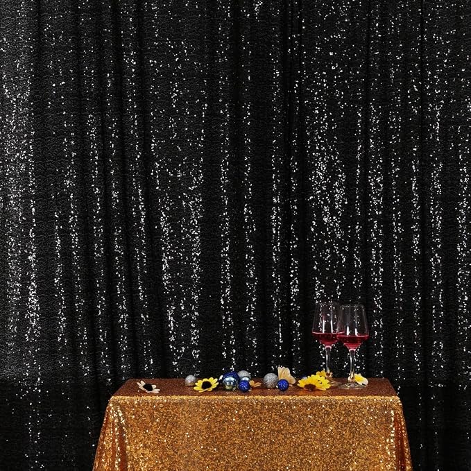 Poise3EHome 6FT x 8FT Black Sequin Photography Backdrop Curtain for Party Decoration by Poise3EHome