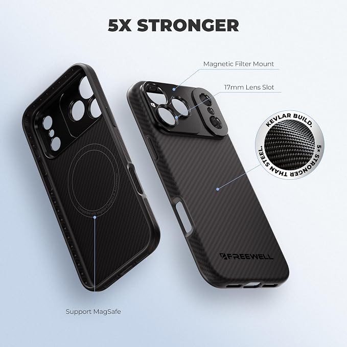 FREEWELL Pro Filmmaker Case for iPhone 17 Pro Max - Magnetic Filter & 17mm Lens Mount Black | Kevlar case with 17mm lens mount and MagSafe for filmmaking, photography and protection - Image 5