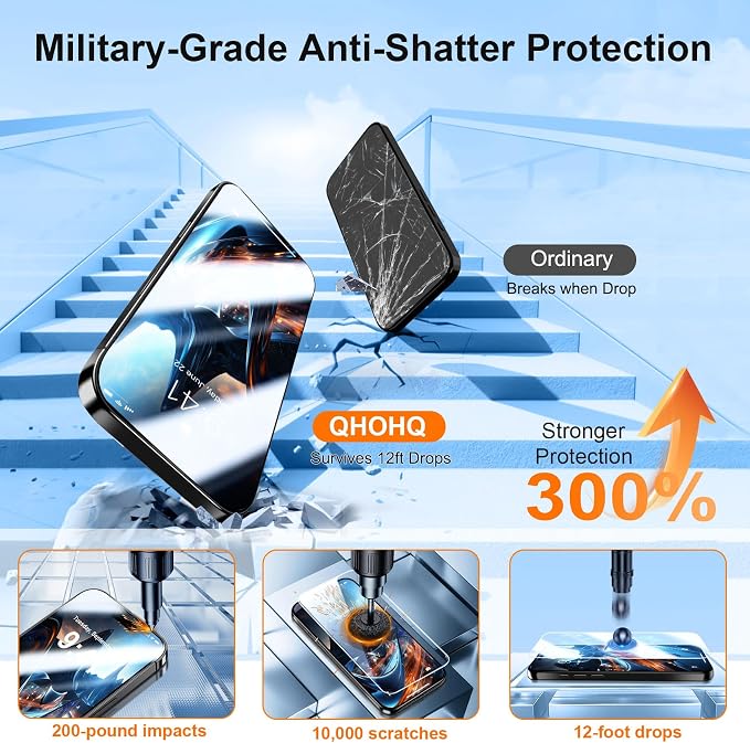 QHOHQ [1-Second Auto-Install] 3 Pack Screen Protector for iPhone 17 + 1 Set Camera Lens Protector, 9H+ Shatterproof Tempered Glass, [12FT Military Grade Protection], Anti-Fingerprint, Case Friendly - Image 3
