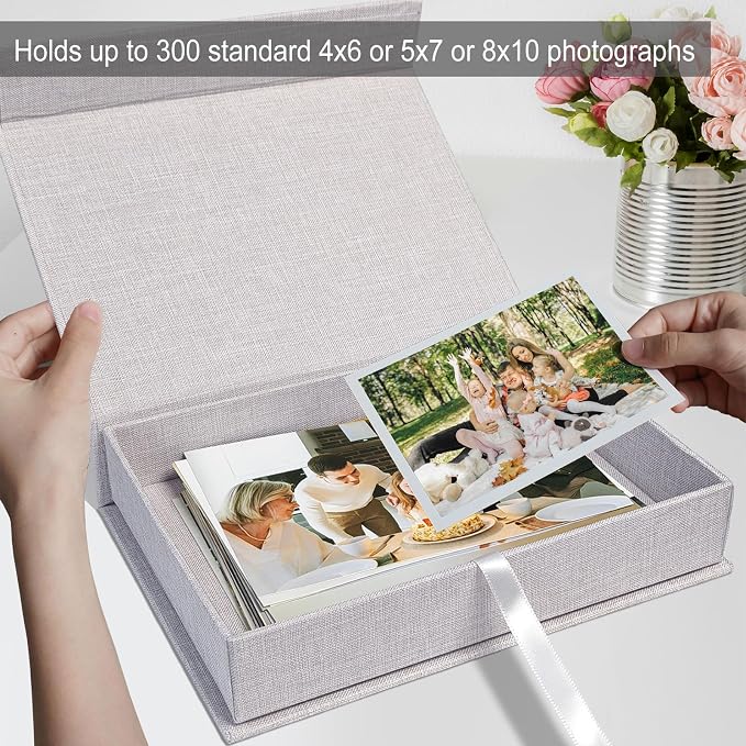 8x10" Archival Photo Storage Box with Lid – Stackable Memory Keepsake Organizer for Photos, Certificates, Jewelry & Scrapbooking Supplies, Photo Cases and Postcard Keeper Storage Container Box Grey - Image 6