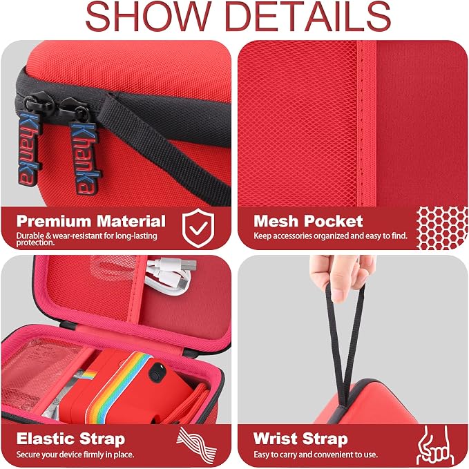 khanka Travel Case for Polaroid Go Generation 3 Mini Instant Camera/Polaroid Go Generation 2 (9147/9096/9098/9097),Case Only（Red） - Image 4