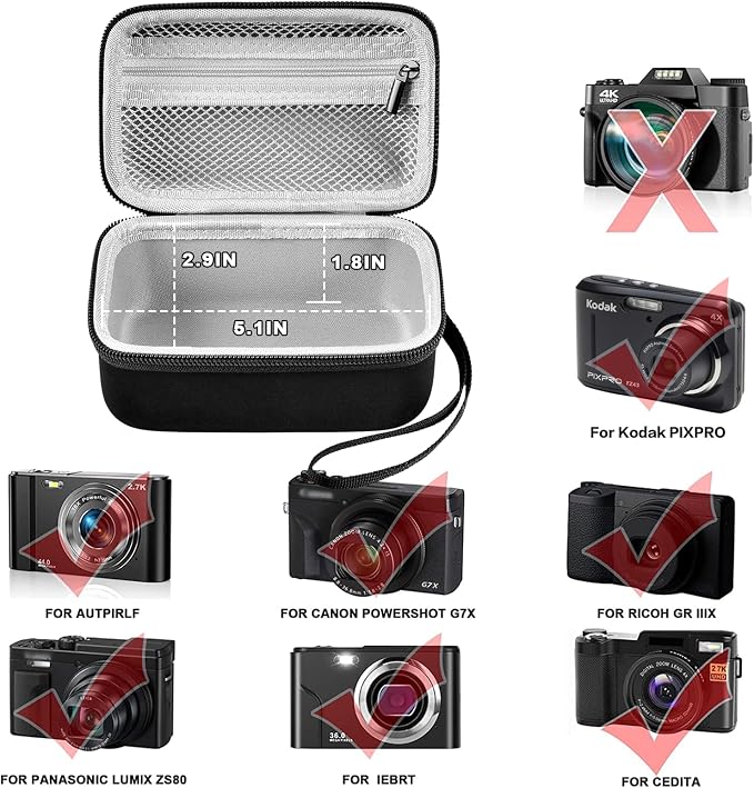 Digital Camera Case for Travelers & Vloggers, Case Only, Gray Inner | for Duluvulu for Oiadek for Zostuic for TEBNGIHNM for Canon G7 X Mark III/II 4K Vlogging Camera, Mesh Pocket, Compact Size - Image 2